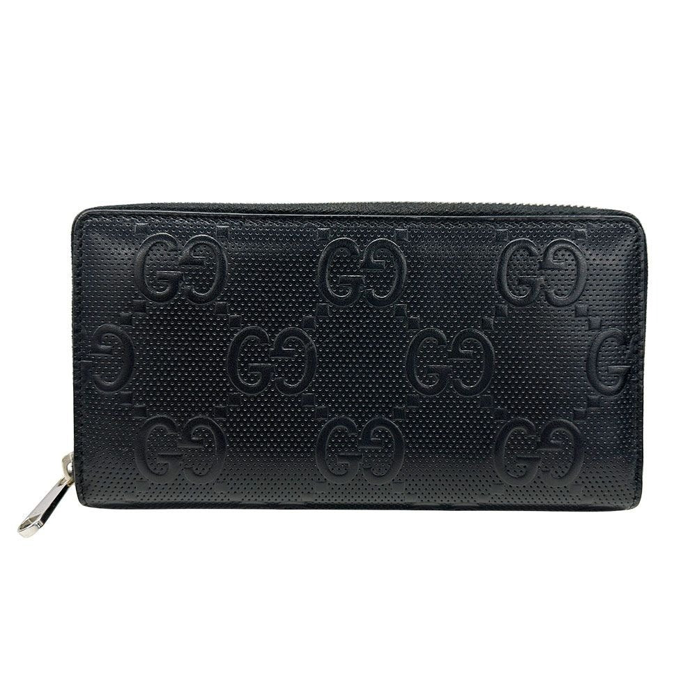 Gucci Wallet GG Emboss Zip Around Leather Black