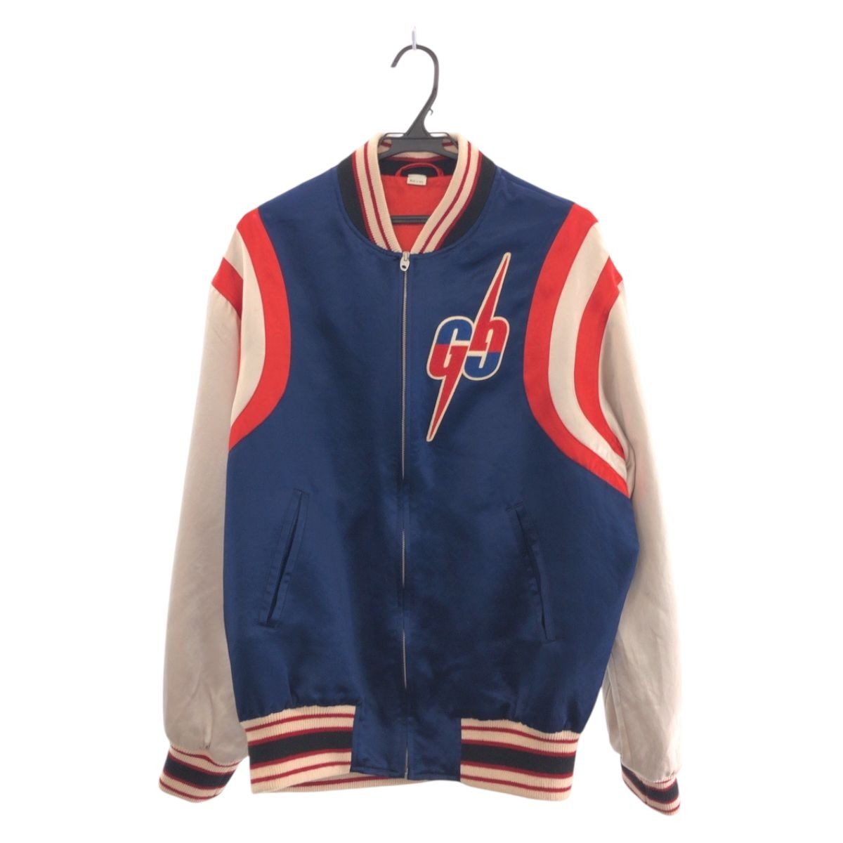 Gucci GG 44 Navy White Red Acetate Rayon Polyester Zabzr Stadium Jumper Sweater