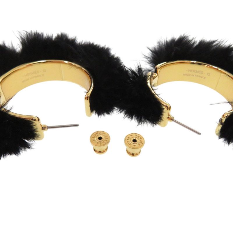 Hermes Olympe / Faubourg Circus H100055f 01 Metal Feather Black Earrings Black