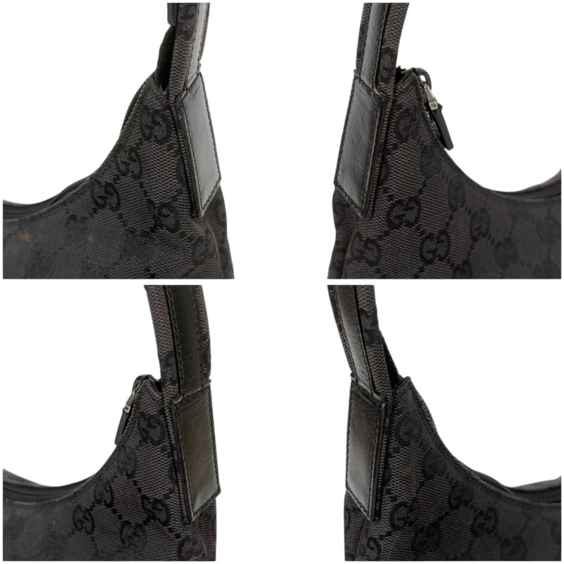 Gucci One Shoulder Bag GG Canvas Black Hobo Soho