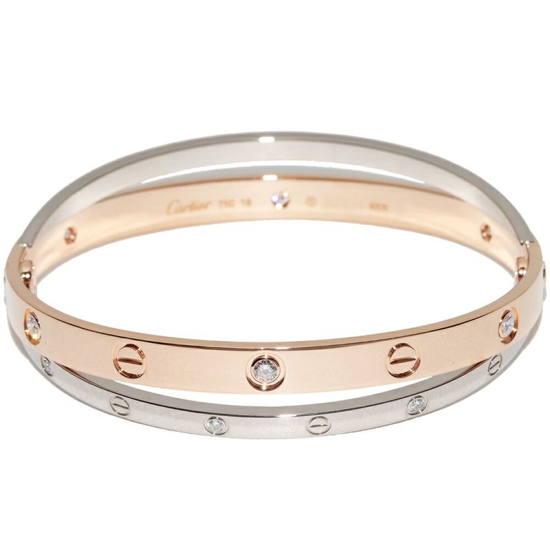 Cartier Bracelet Bangle 18K Pink Gold 18K White Gold Diamond 12p(078ct) Love