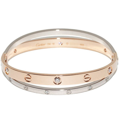 Cartier Bracelet Bangle 18K Pink Gold 18K White Gold Diamond 12p(078ct) Love