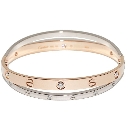 Cartier Bracelet Bangle 18K Pink Gold 18K White Gold Diamond 12p(078ct) Love