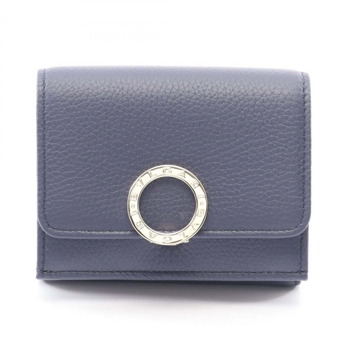 Bvlgari Trifold Wallet Navy Beige Leather