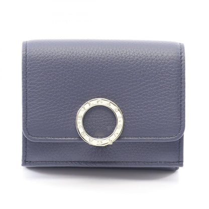 Bvlgari Trifold Wallet Navy Beige Leather