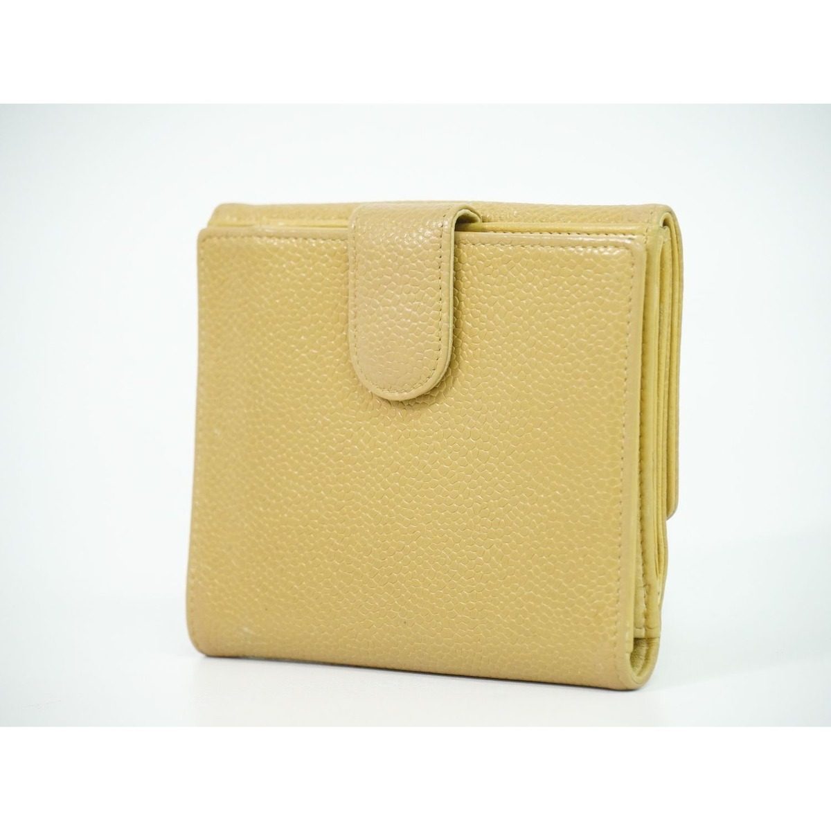 Chanel CC Logo Bifold Wallet Compact Caviar Leather Beige — view 2