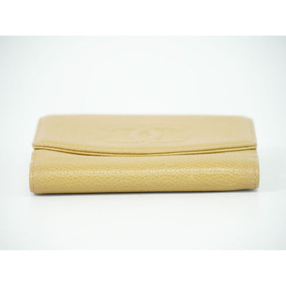 Chanel CC Logo Bifold Wallet Compact Caviar Leather Beige — view 3