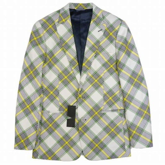 Dior by Kim Jones Tailored Jacket Bias Check Single 2 Buttons Blue Leather 48