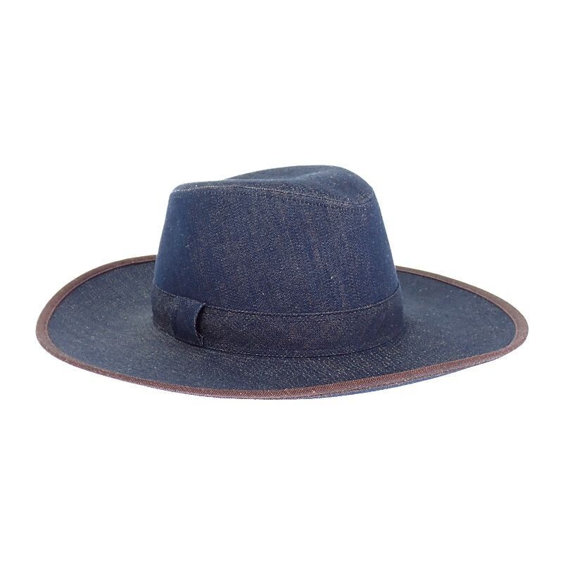Hermes Wide Brim Hat Cotton Linen Indigo Blue 57 Travel Sea Resort