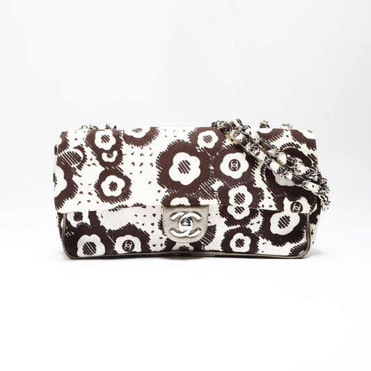 Chanel Shoulder Bag Canvas Camellia Flap Chain Beige Brown