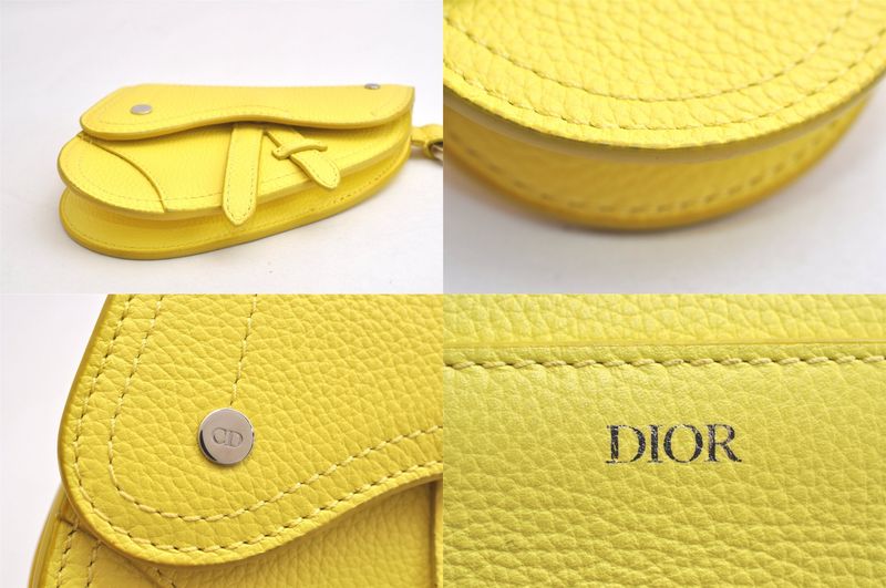 Christian DIOR Vintage Saddle Pouch Wallet Leather Yellow CD 3224n