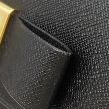 Prada Long Wallet Ribbon Flap Wallet Saffianoleather Black Goldhardware Black