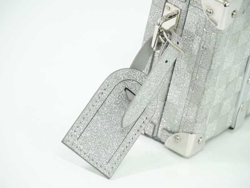 Authentic Louis Vuitton LV Damier Glitter Wallet Trunk Silver Viton Wallet Used