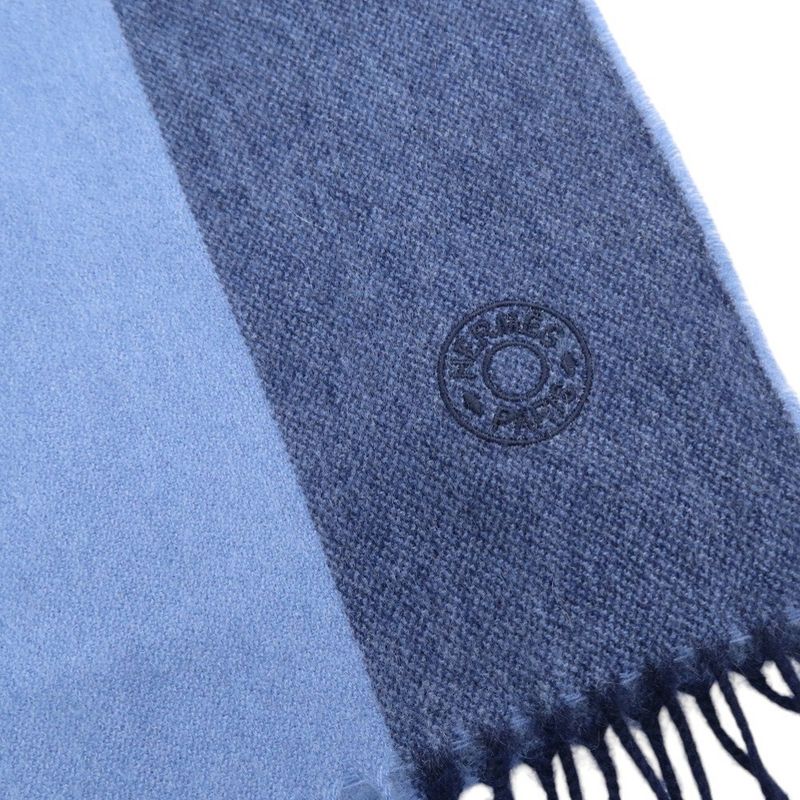Hermes H Summer Block Cashmere Blue Scarf Blue 0332 Hermes