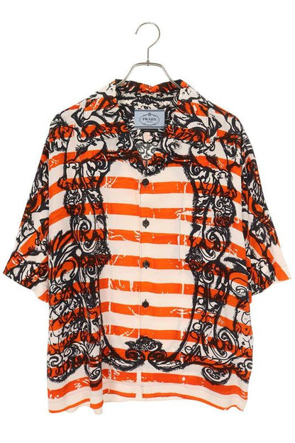 Prada 18AW Ucs318 Open Collar Striped Short Sleeve Shirt Men's XL