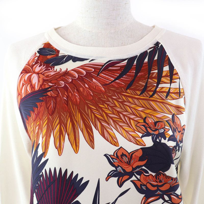 Hermes Silk Cotton Flamingo Party Twill Raine Crewneck Long Sleeve Pullover