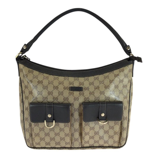 Gucci GG Crystal Brown Beige Gold Hardware PVC 293581 Hobo Shoulder Bag Handbag