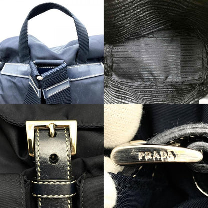 Prada Backpack Daypack Navy Nylon/leather Triangle Logo Triangle Logo Women's