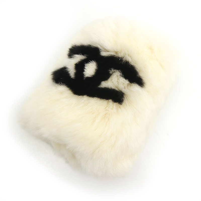Chanel Fur Wristband Bracelet Bangle White Coco Mark