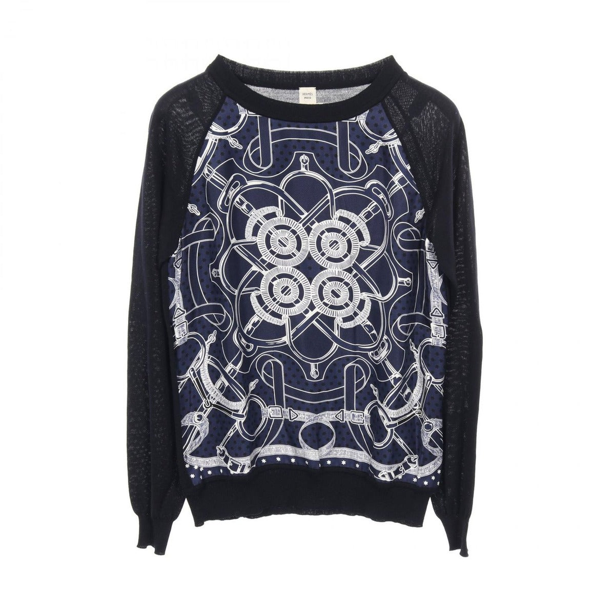 Hermes Knit Twill Lane Eperon D'or Bandana Wool Silk Sweater