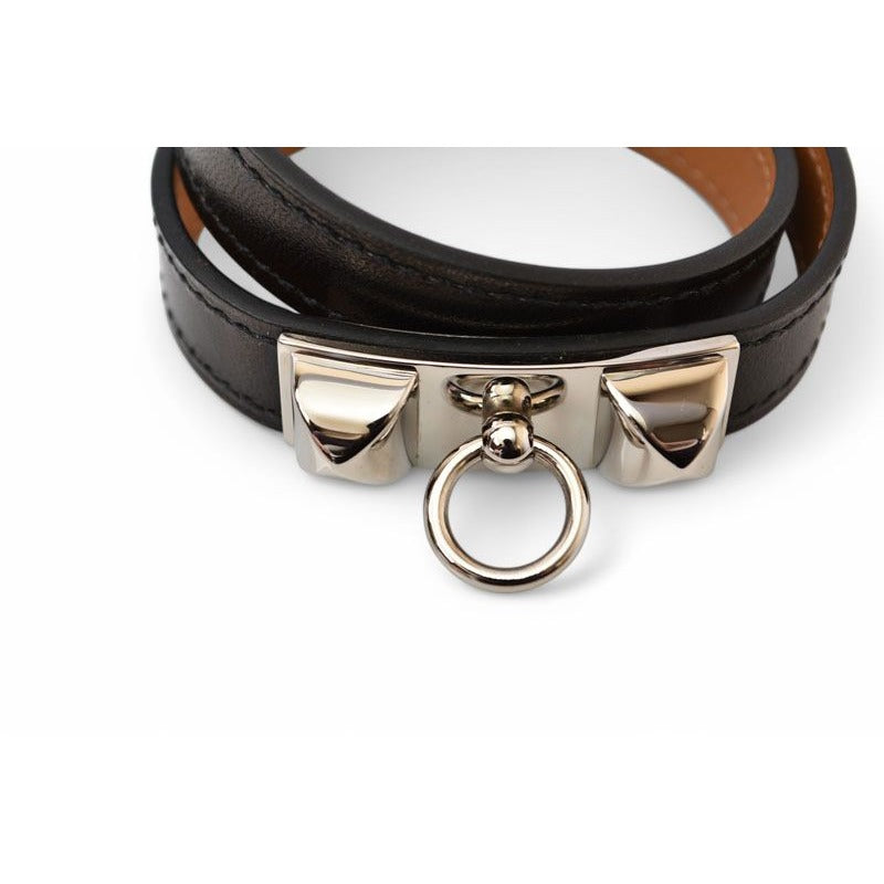Hermes Bangle Bracelet Rival Doubletour Black Silver XS Size — view 3