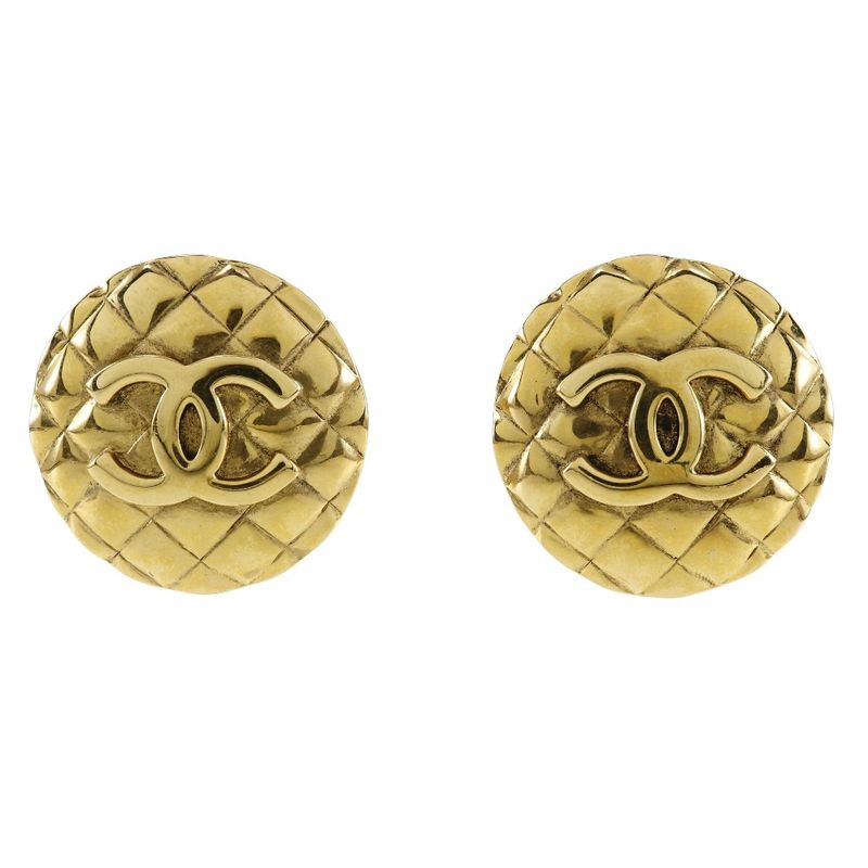 Chanel Coco Mark Matelasse Vintage Gold Plated Ladies 41g Earrings