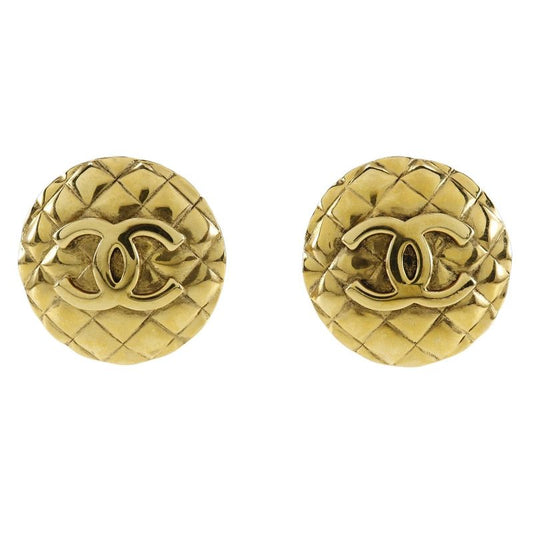 Chanel Coco Mark Matelasse Vintage Gold Plated Ladies 41g Earrings
