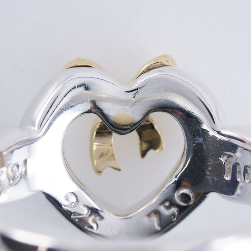 Tiffany & Co Heart Ribbon Silver 925 X 18K Yellow Gold #7.5 Ladies 2.9g Ring