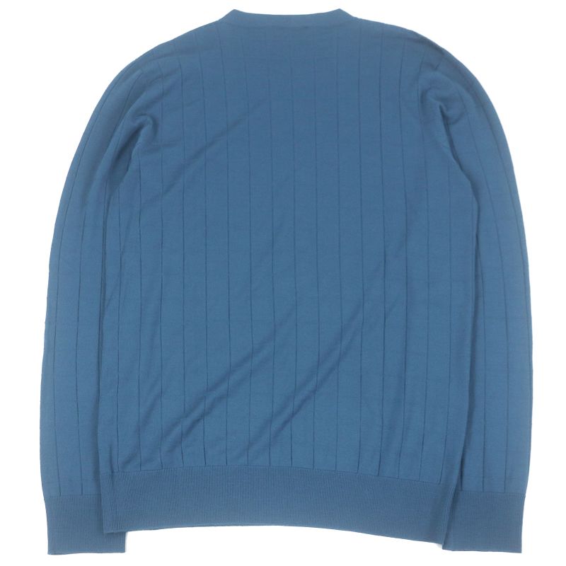 Hermes Wool Window Pen Crew Neck Light Hand Long Sleeve Knit Sweater Blue S