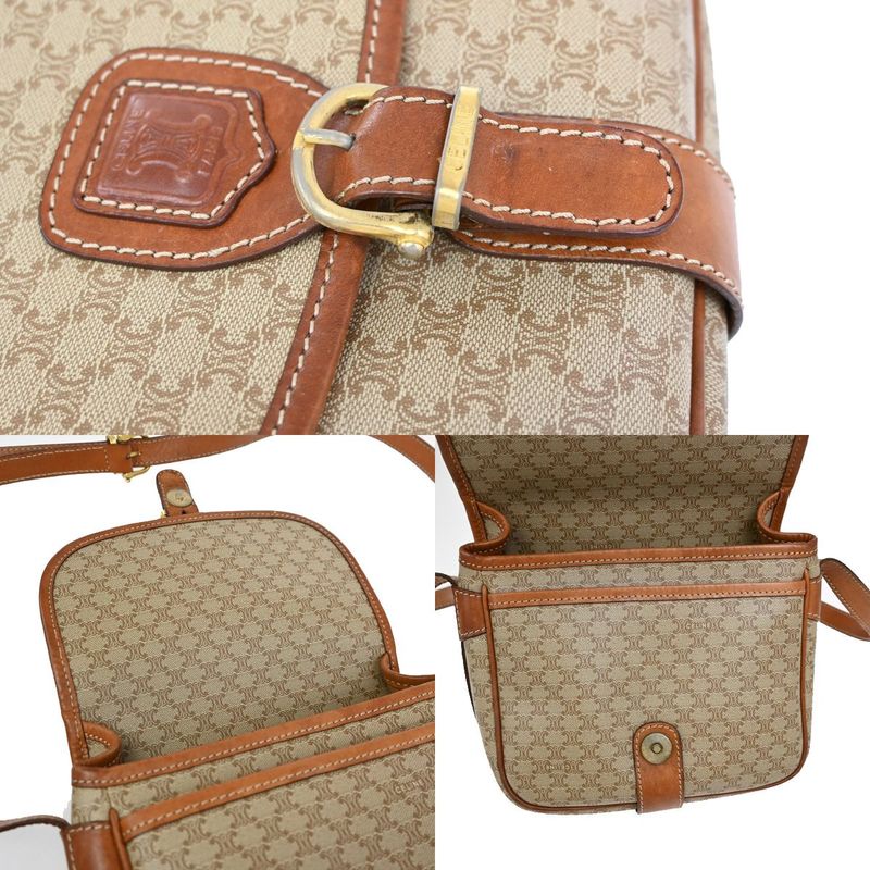 Celine Shoulder Bag Macadam Pattern Beige Leather 30ka807