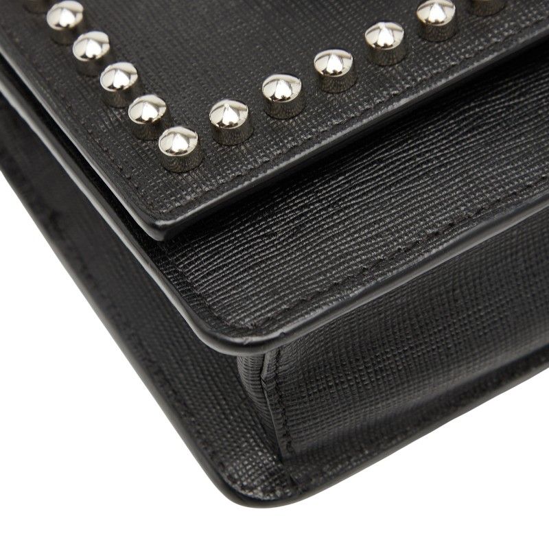 Fendi Carlito Studded Chain Shoulder Bag Wallet Bag 8m0346 Black Leather Women