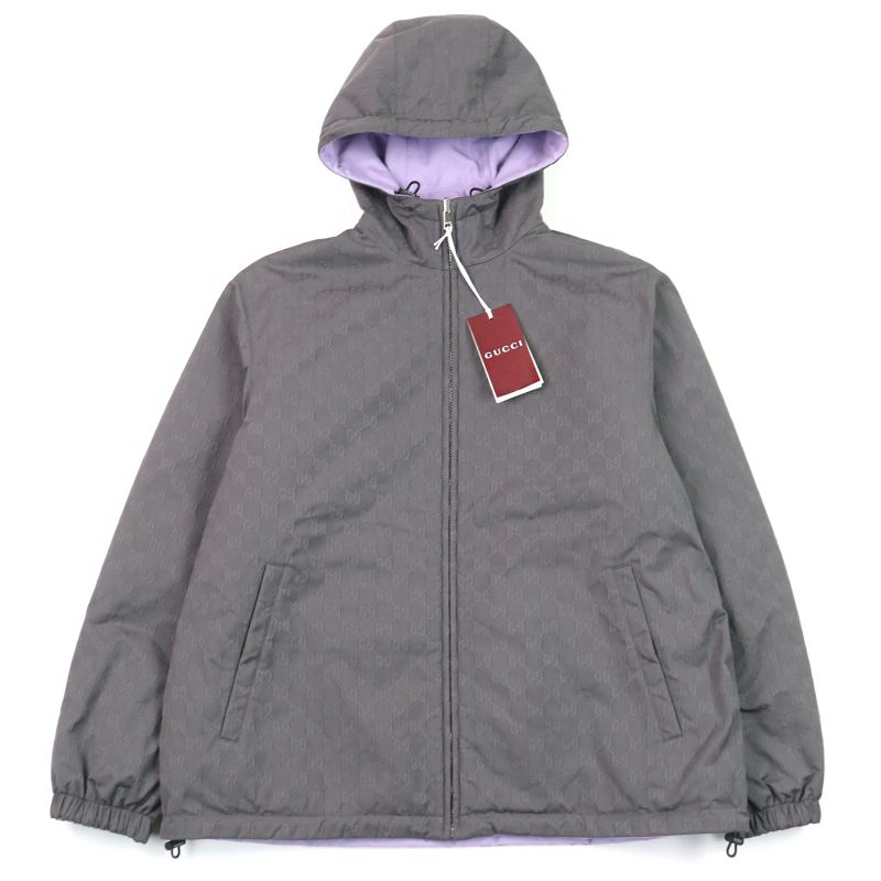 Gucci 24AW 795697 GG Nylon Logo Embroidery Reversible Hooded Padded Jacket