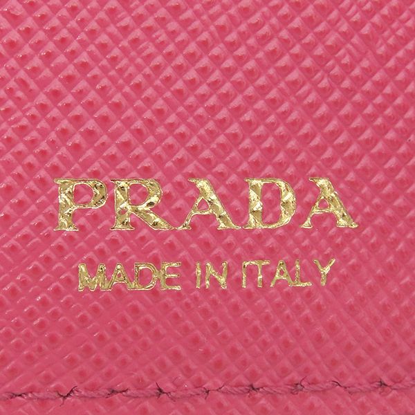 Prada Trifold Wallet Metal Logo Leather Pink Gold Hardware Compact Wallet