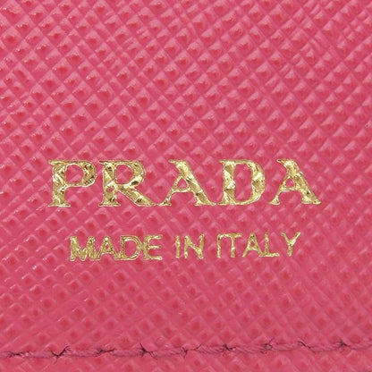 Prada Trifold Wallet Metal Logo Leather Pink Gold Hardware Compact Wallet