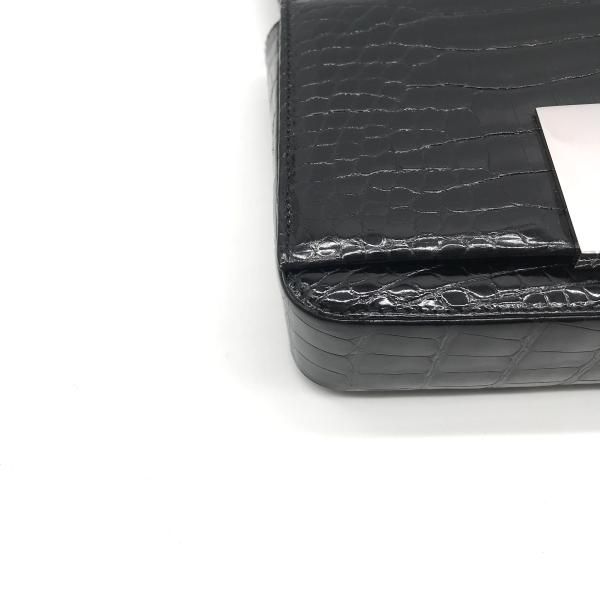 Gucci Croco Center Split Logo Shoulder Bag Black