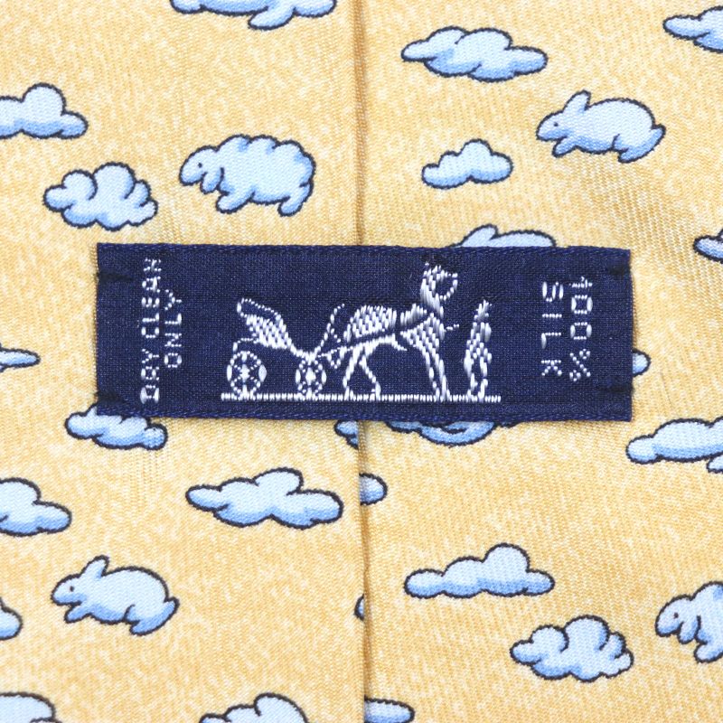 Hermes 100% Silk Clouds Animal All Over Pattern Necktie Orange Blue Made In