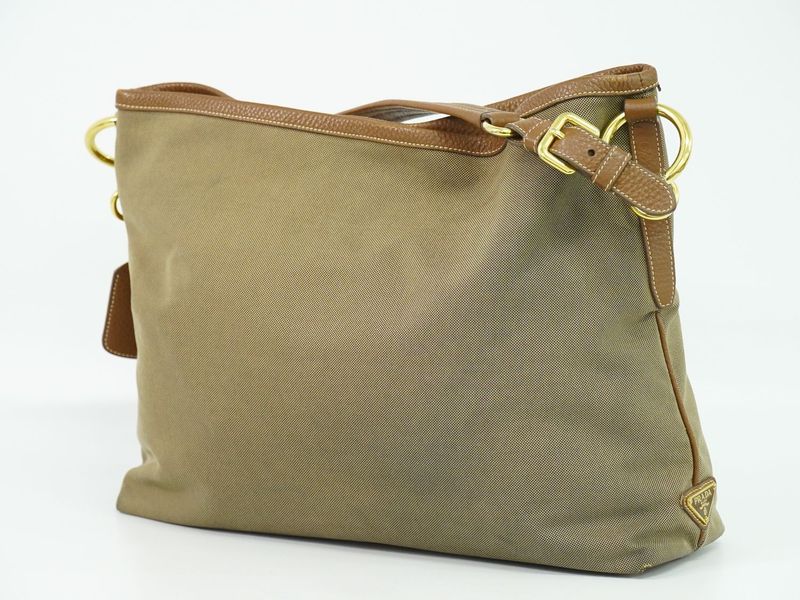 Authentic Prada Logo Shoulder Bag Canvas Brown Bag Pre-owned [follow-up Discount