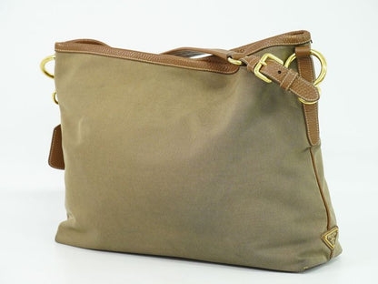Authentic Prada Logo Shoulder Bag Canvas Brown Bag Pre-owned [follow-up Discount
