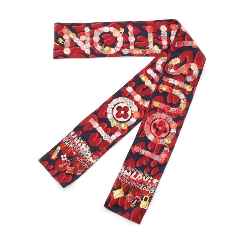 Louis Vuitton Bandeau Silk Monogram Key Pattern Logo Scarf Shawl Red
