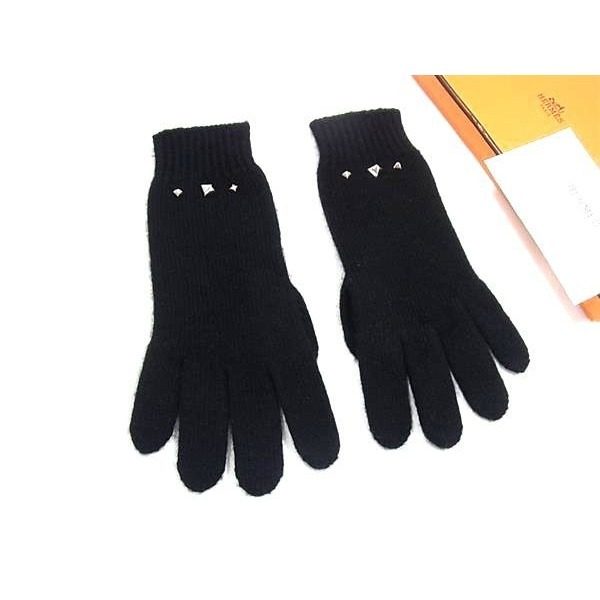 Hermes Darling Medall Cashmere Polyamide Silver Gloves S Black