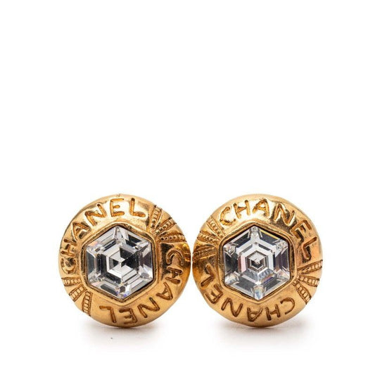 Chanel Logo Circle Round Earrings Gold Plated