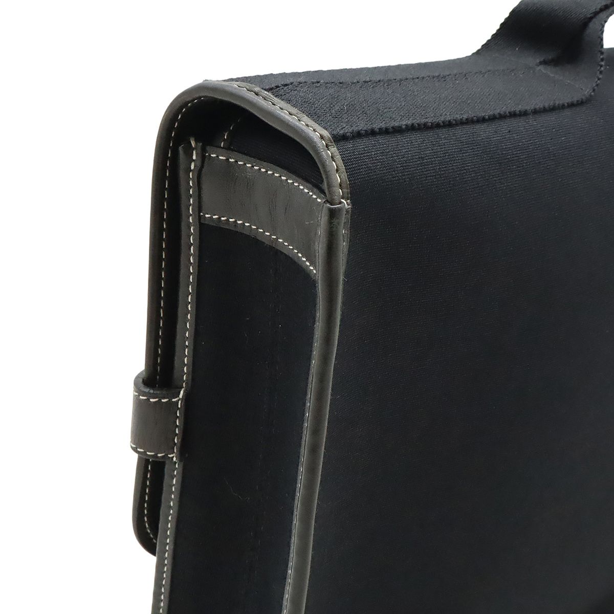 Hermes Buenaventura MM Handbag Toile Officier Leather Black Black Missing