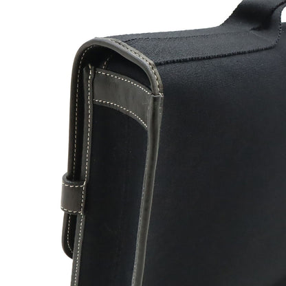 Hermes Buenaventura MM Handbag Toile Officier Leather Black Black Missing