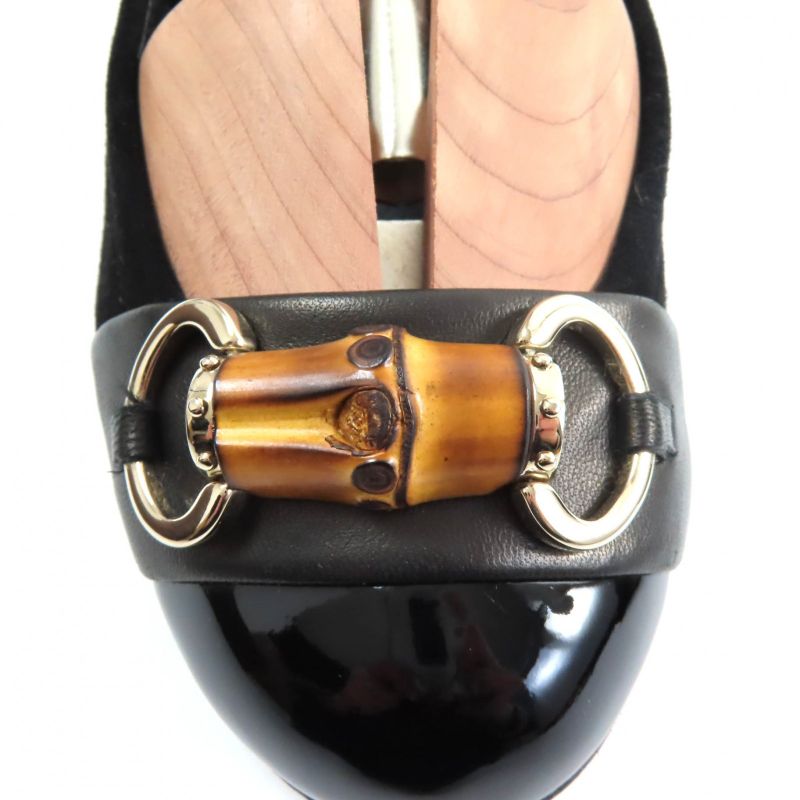 Gucci 270311 Bamboo Bit Suede Leather Pumps Flat Shoes Black 35 With Box Made