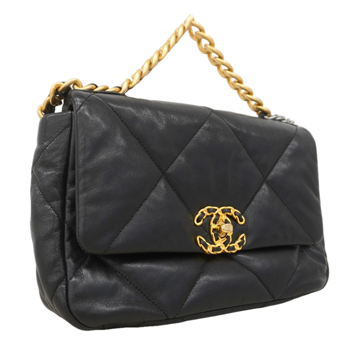 Chanel Shoulder Bag 19 Lambskin Black Gold Silver 2-Way — view 2