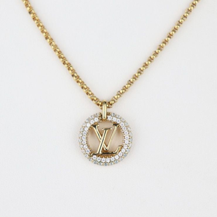 Louis Vuittone By Night Necklace Metal Rhinestone Gold Circle Pendant