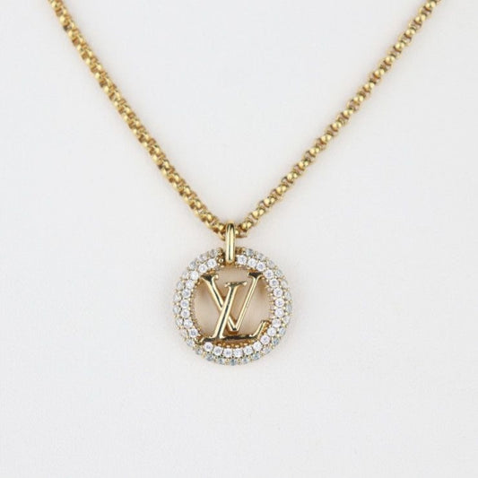 Louis Vuittone By Night Necklace Metal Rhinestone Gold Circle Pendant