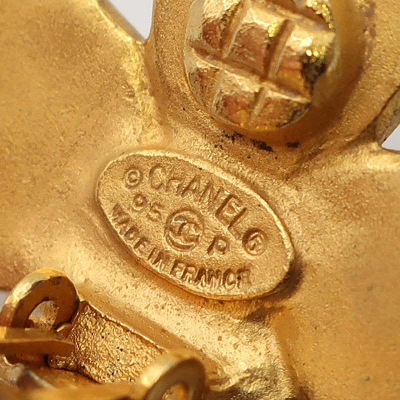 Chanel Earring Clover Quatrefoil Coco Mark Gold Color 95P Accessories