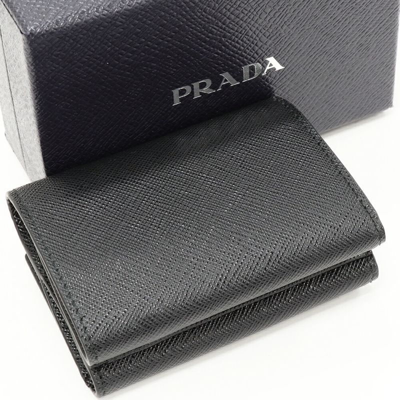 Prada Saffiano Triangle Compact Wallet Leather Black 2mh042_qhh_f0002