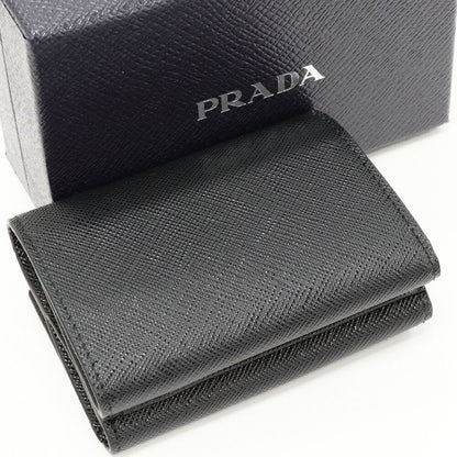 Prada Saffiano Triangle Compact Wallet Leather Black 2mh042_qhh_f0002